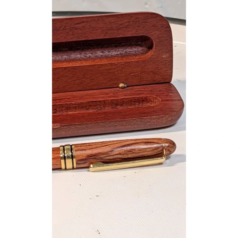 Unbranded Wooden Ballpoint Pen Unisex OS Brown Good Handcrafted Gold Trim Case